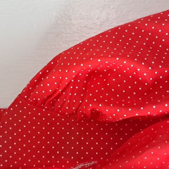 Vintage 80's Mini World Lace & Ruffle Red & White Polka Dot Dress SZ 7 - Picture 7 of 11